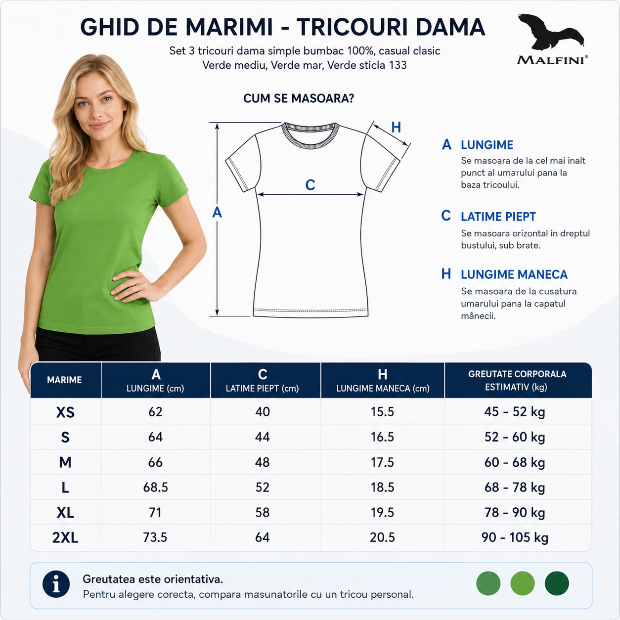tabel de marimi set 3 tricouri dama